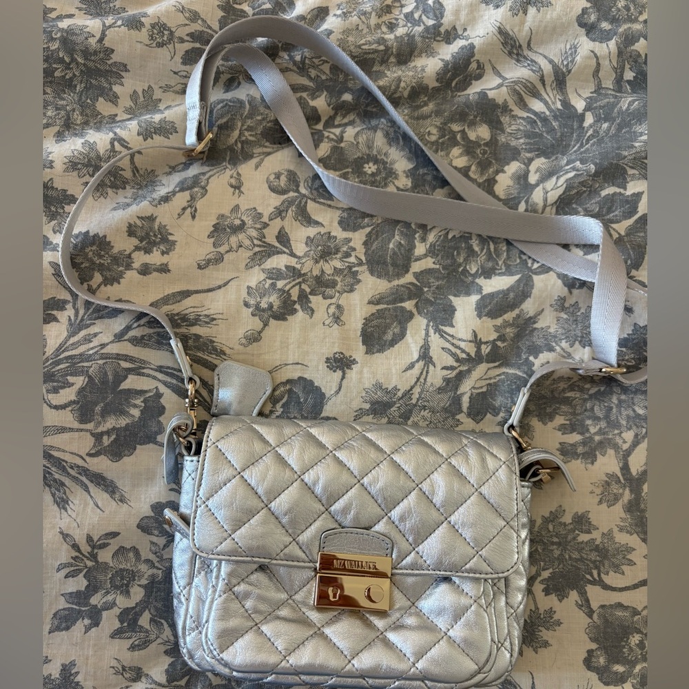 NEVER USED LIMITED EDITION MZ Wallace Small Crosby Lock Crossbody Silver Leather